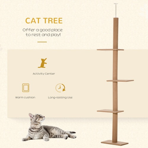 PawHut Floor-to-Ceiling Cat Tree | Multi-Level Tower with Sisal Posts