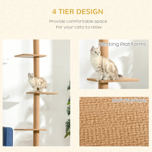 PawHut Floor-to-Ceiling Cat Tree | Multi-Level Tower with Sisal Posts